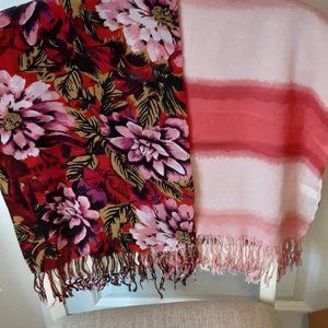 Set of 2 Floral & Striped Scarves